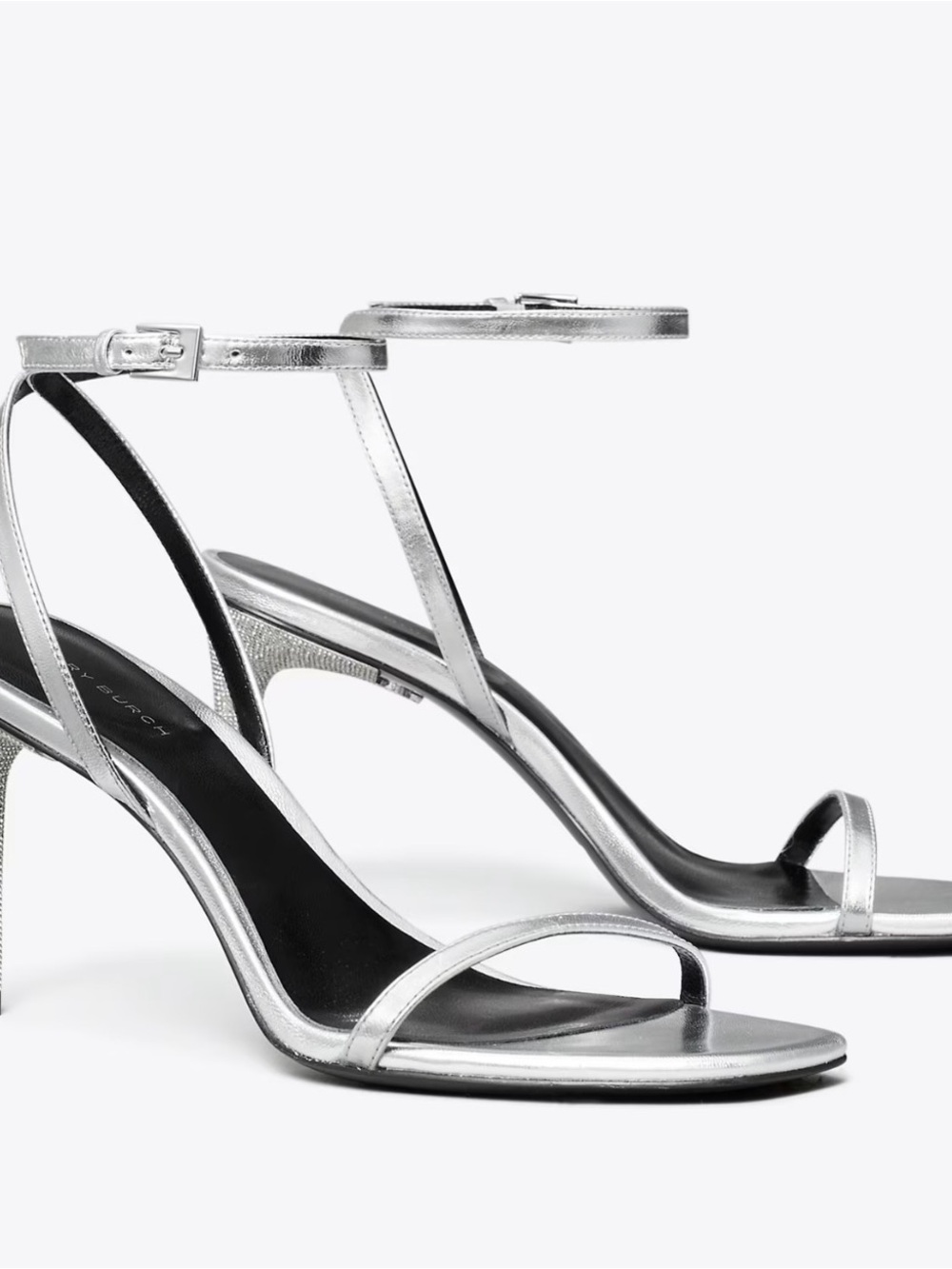 Tory Burch Silver Metallic Ankle-Strap Stiletto Sandals